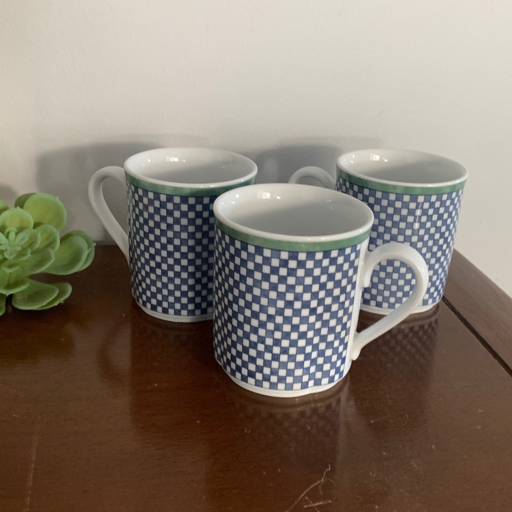 Villeroy & Boch Switch 3 Castell Cups set 4 Blue White Checkered
